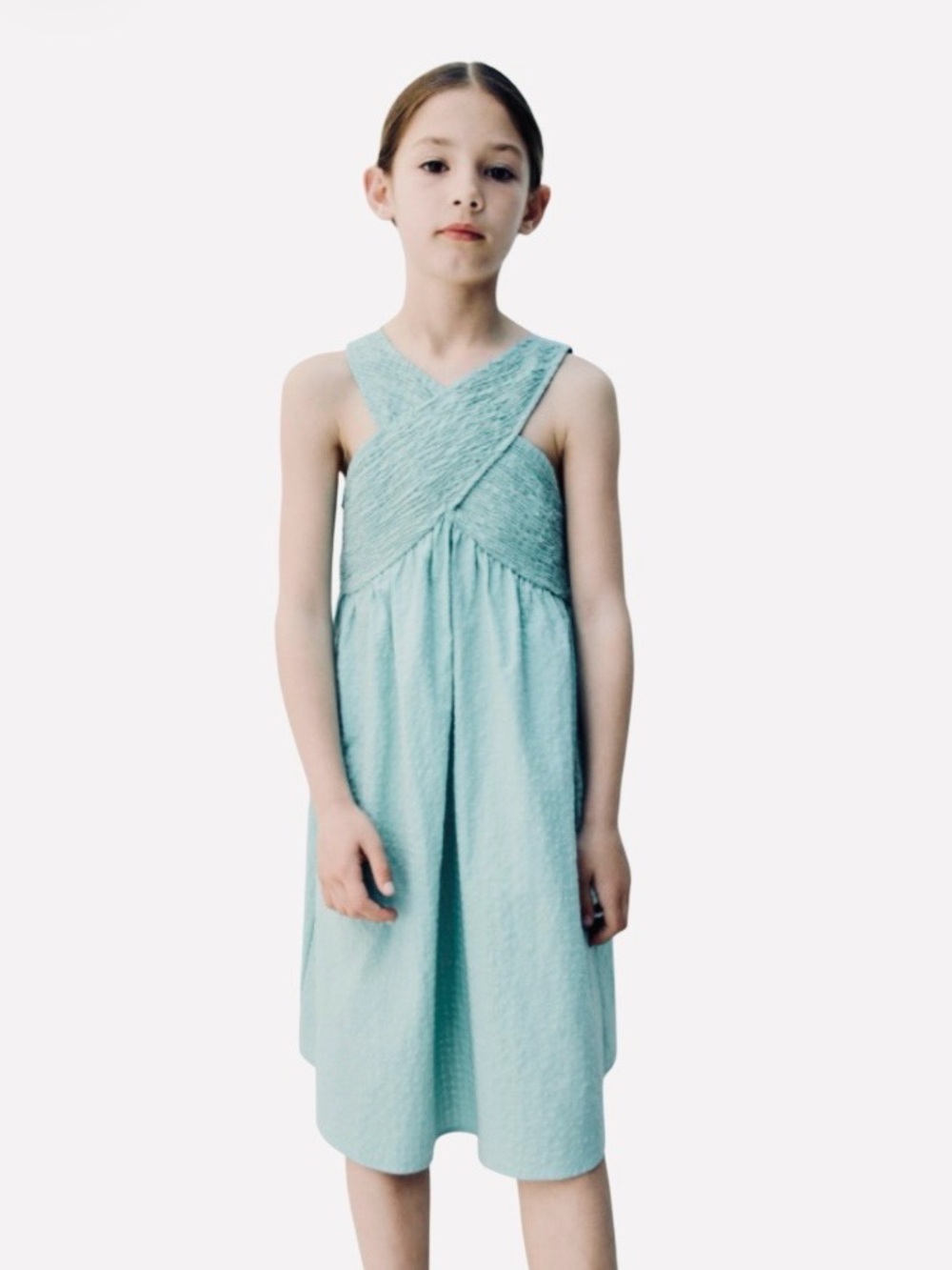 Zara Light Blue Sleeveless Crisscross Midi Dress NWT Size 13/14